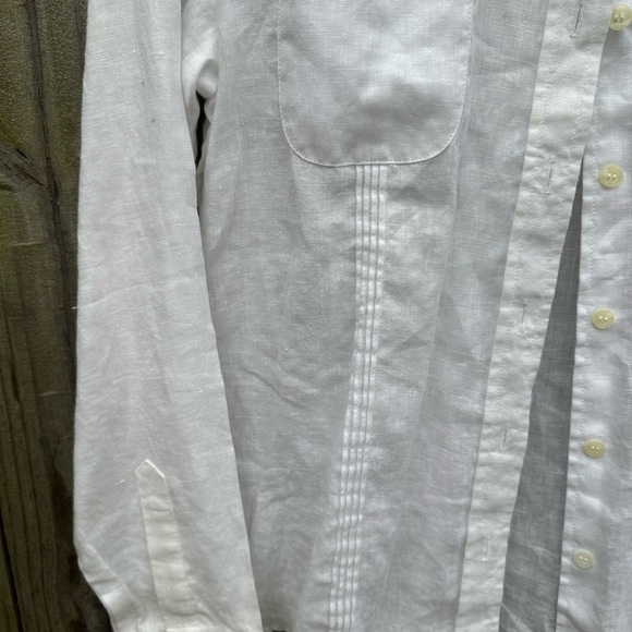 Liz Claiborne 100% Linen White Pleated Detail Collared Plus Size Button Down Top - Picture 4 of 8